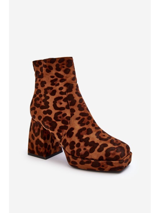 Animal Pattern Leather Boots On Massive Heel Brown Abnous