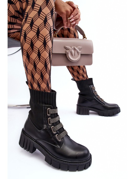Elastic-Upper Lace-Up Boots Black Kasseis Elastic-Upper Lace-Up Boots Black Kasseis