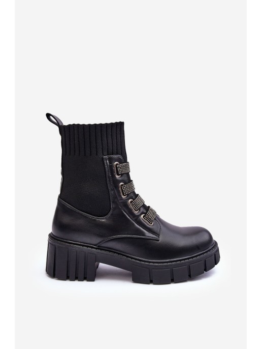 Elastic-Upper Lace-Up Boots Black Kasseis Elastic-Upper Lace-Up Boots Black Kasseis