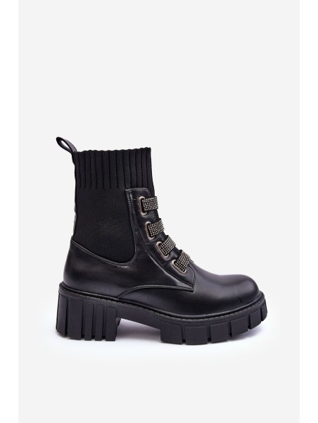 Elastic-Upper Lace-Up Boots Black Kasseis