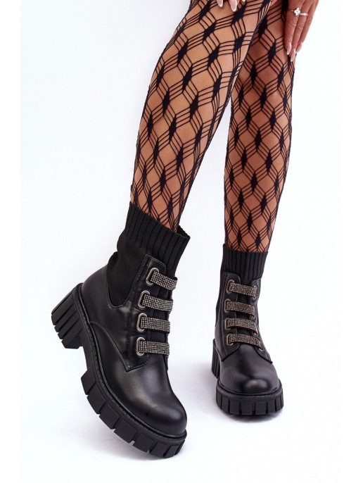 Elastic-Upper Lace-Up Boots Black Kasseis Elastic-Upper Lace-Up Boots Black Kasseis