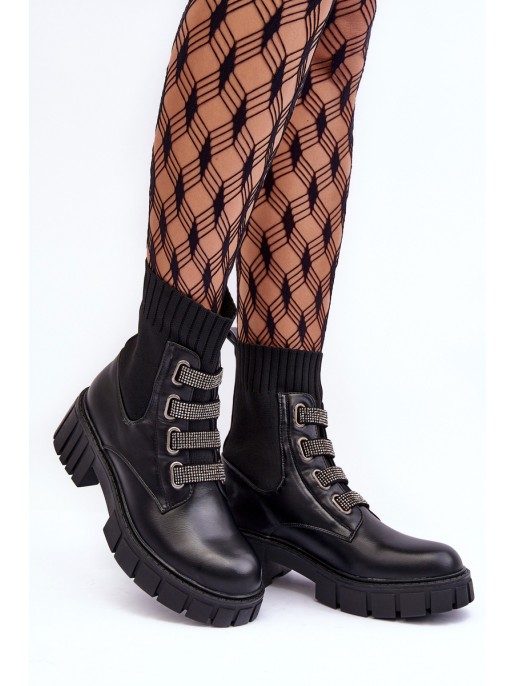 Elastic-Upper Lace-Up Boots Black Kasseis Elastic-Upper Lace-Up Boots Black Kasseis