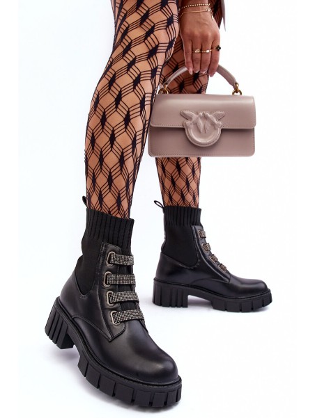 Elastic-Upper Lace-Up Boots Black Kasseis