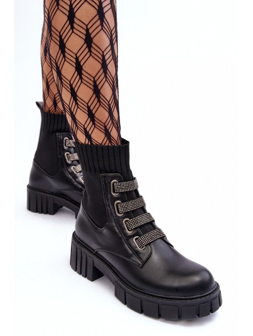 Elastic-Upper Lace-Up Boots Black Kasseis Elastic-Upper Lace-Up Boots Black Kasseis