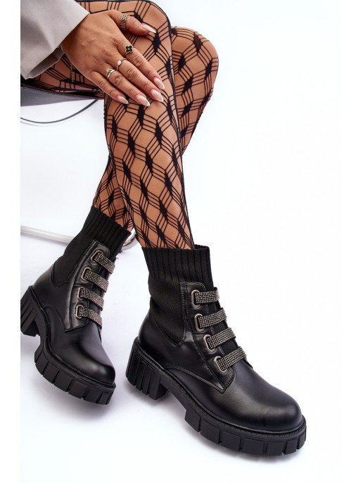 Elastic-Upper Lace-Up Boots Black Kasseis Elastic-Upper Lace-Up Boots Black Kasseis