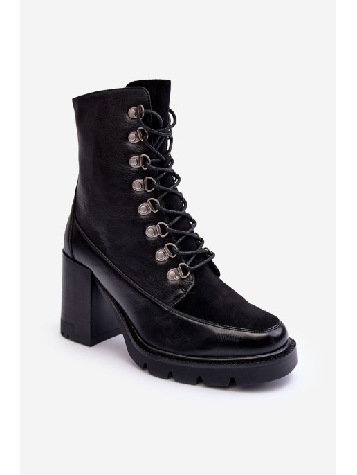 Heeled Lace-Up Boots Black Lathia