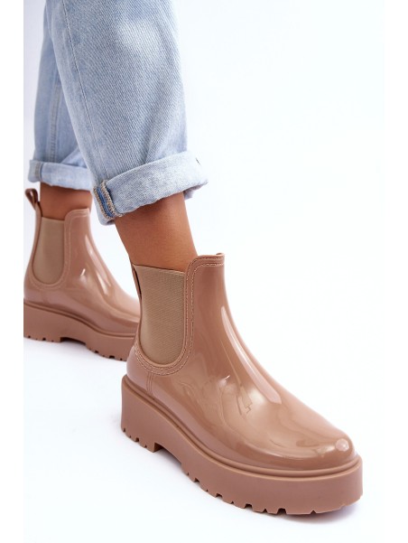 Women's Lacquered Platform Boots Big Star MM274396 Beige