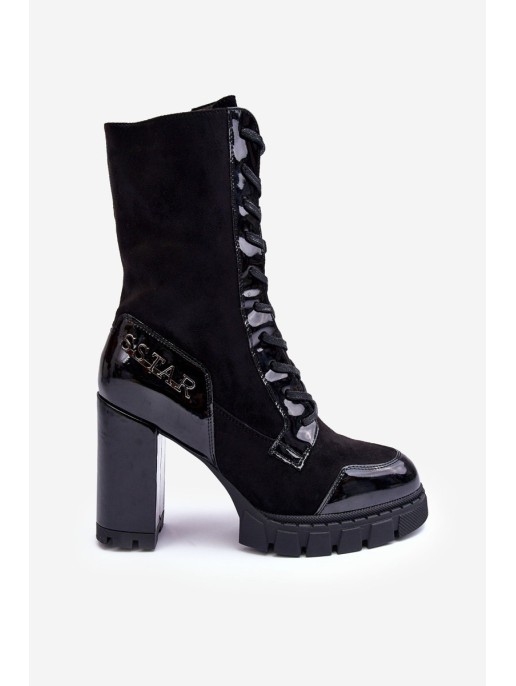 Leather Lace-Up Boots On Massive Heel Black Khariah Leather Lace-Up Boots On Massive Heel Black Khariah