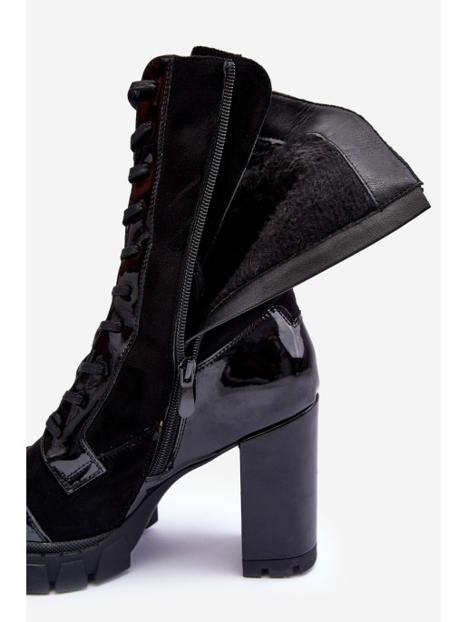 Leather Lace-Up Boots On Massive Heel Black Khariah Leather Lace-Up Boots On Massive Heel Black Khariah