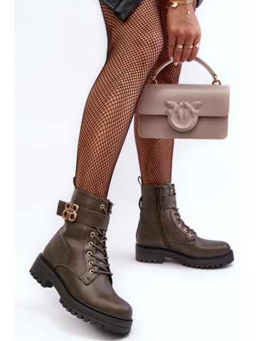 Women's Zip-up Work Boots with Dark Green Decoration Ciossava 2