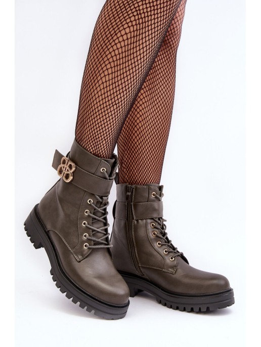 Women's Zip-up Work Boots with Dark Green Decoration Ciossava Women's Zip-up Work Boots with Dark Green Decoration Ciossava