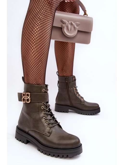 Women's Zip-up Work Boots with Dark Green Decoration Ciossava Women's Zip-up Work Boots with Dark Green Decoration Ciossava