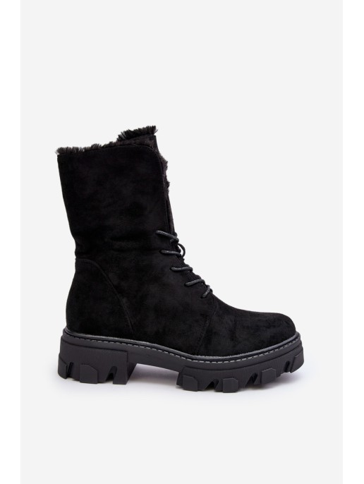 Suede Lace-Up Boots with Faux Fur Workery Black Frendo Suede Lace-Up Boots with Faux Fur Workery Black Frendo