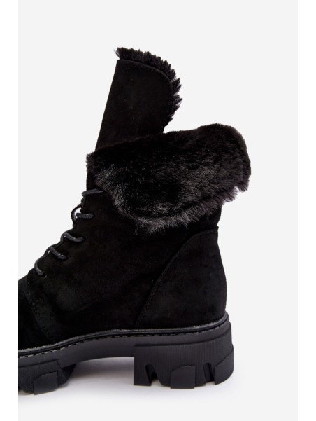 Suede Lace-Up Boots with Faux Fur Workery Black Frendo