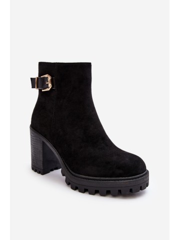 Women's Suede Ankle Boots With Ornament Black Menoria