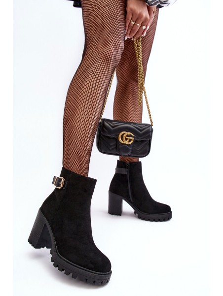 Women's Suede Ankle Boots With Ornament Black Menoria