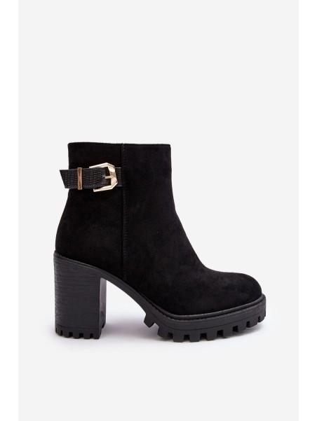 Women's Suede Ankle Boots With Ornament Black Menoria