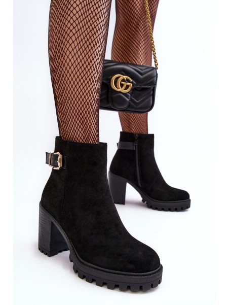 Women's Suede Ankle Boots With Ornament Black Menoria