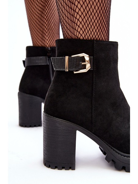 Women's Suede Ankle Boots With Ornament Black Menoria