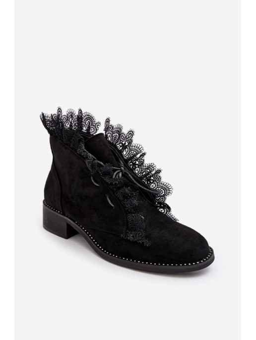 Women's Suede Boots on a Flat Heel Black Klemovia