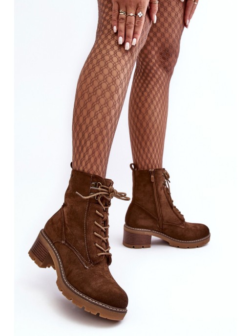 Women's Low Heel Lace-up Brown Adinail Boots Women's Low Heel Lace-up Brown Adinail Boots