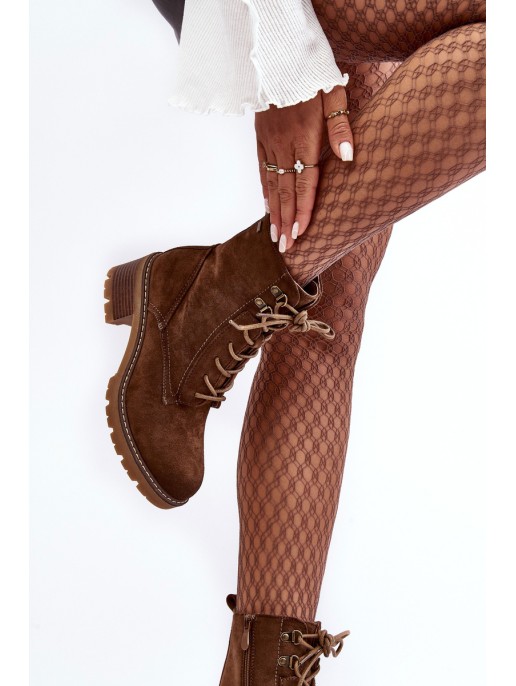 Women's Low Heel Lace-up Brown Adinail Boots Women's Low Heel Lace-up Brown Adinail Boots