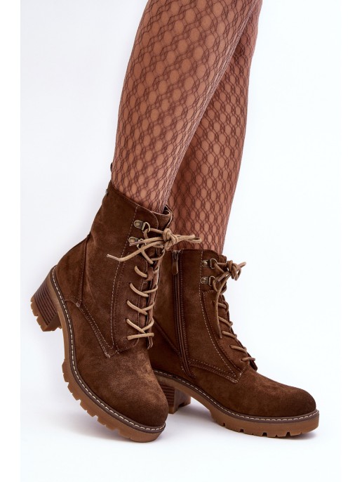 Women's Low Heel Lace-up Brown Adinail Boots Women's Low Heel Lace-up Brown Adinail Boots