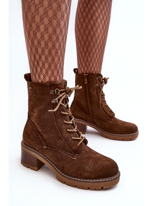 Women's Low Heel Lace-up Brown Adinail Boots Women's Low Heel Lace-up Brown Adinail Boots