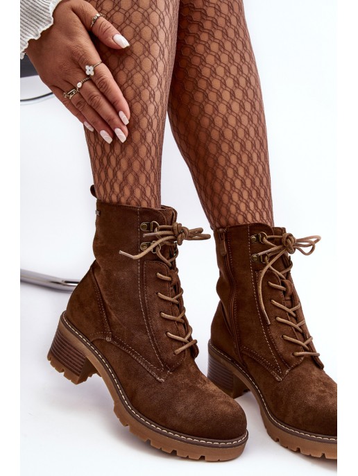 Women's Low Heel Lace-up Brown Adinail Boots Women's Low Heel Lace-up Brown Adinail Boots