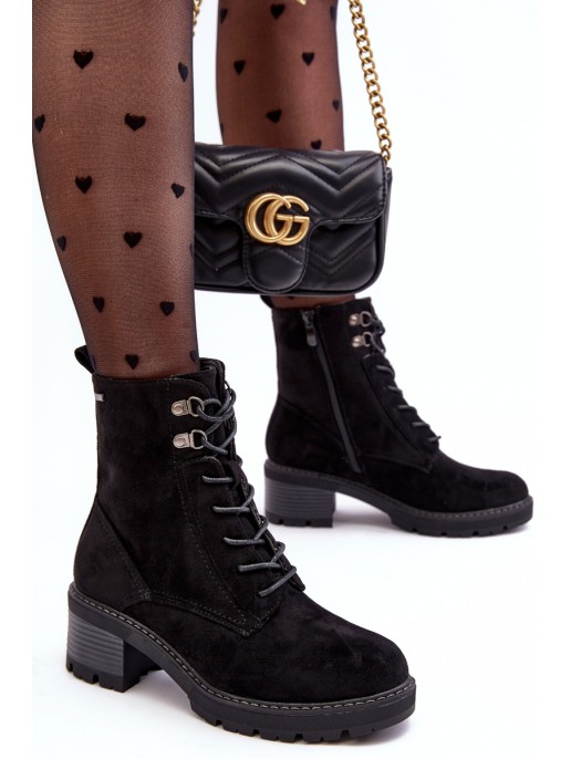 Damskie Botki Na Niskim Obcasie Sznurowane Czarne Adinail Damskie Botki Na Niskim Obcasie Sznurowane Czarne Adinail