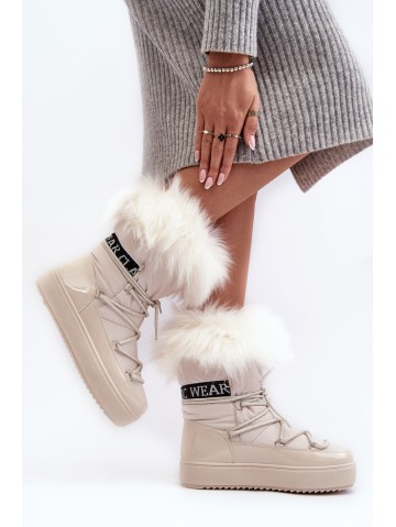 Women's Lace-up Snow Boots Light Beige Santero 2