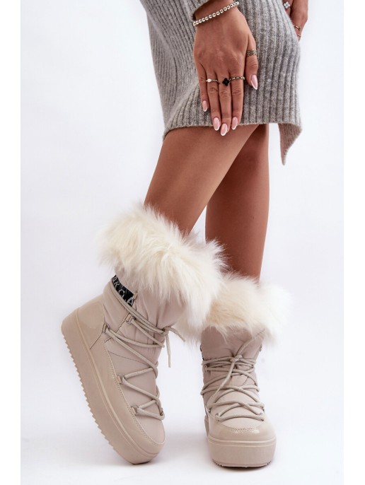 Women's Lace-up Snow Boots Light Beige Santero Women's Lace-up Snow Boots Light Beige Santero