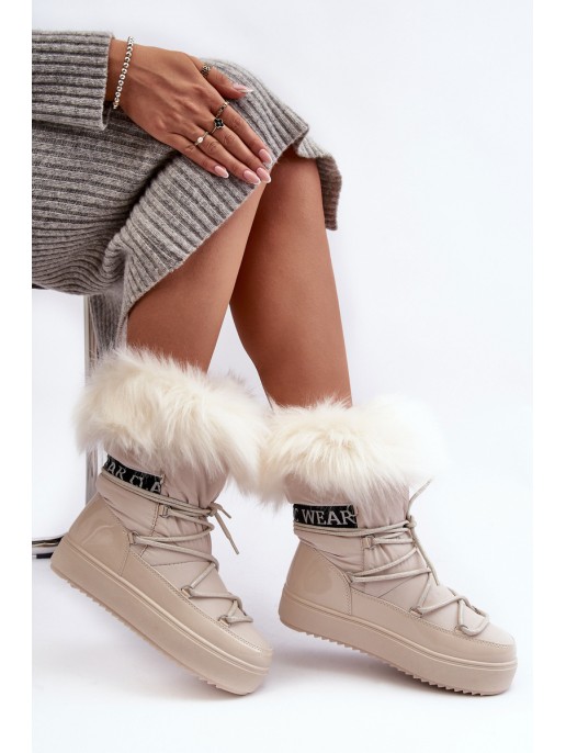 Women's Lace-up Snow Boots Light Beige Santero Women's Lace-up Snow Boots Light Beige Santero
