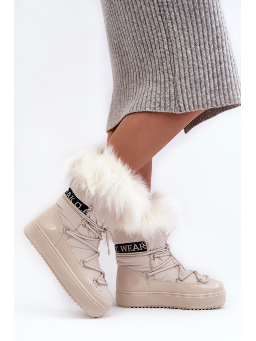 Women's Lace-up Snow Boots Light Beige Santero Women's Lace-up Snow Boots Light Beige Santero