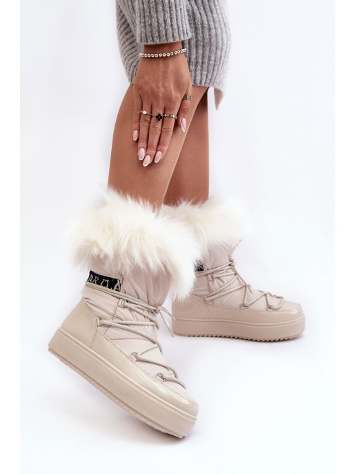 Women's Lace-up Snow Boots Light Beige Santero Women's Lace-up Snow Boots Light Beige Santero