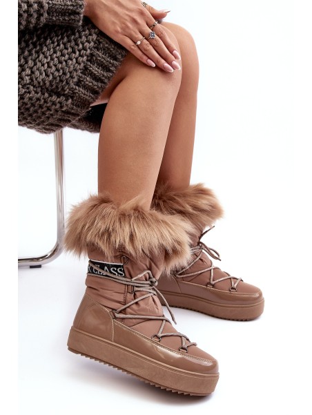 Women's Lace-up Dark Beige Snow Boots Santero