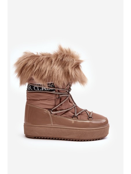 Women's Lace-up Dark Beige Snow Boots Santero