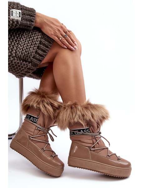 Women's Lace-up Dark Beige Snow Boots Santero