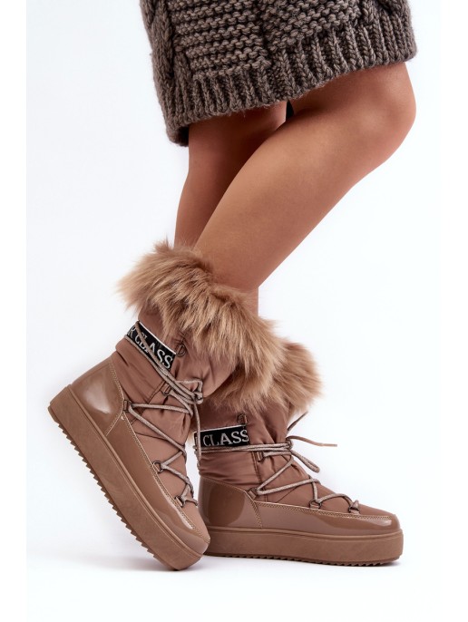 Women's Lace-up Dark Beige Snow Boots Santero Women's Lace-up Dark Beige Snow Boots Santero