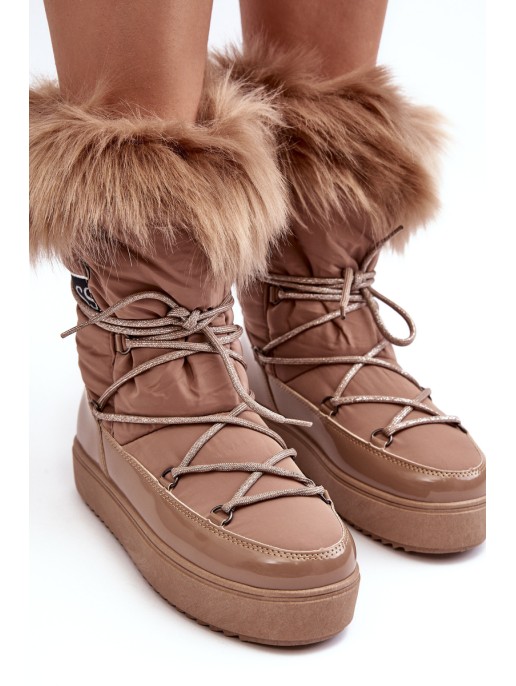 Women's Lace-up Dark Beige Snow Boots Santero Women's Lace-up Dark Beige Snow Boots Santero