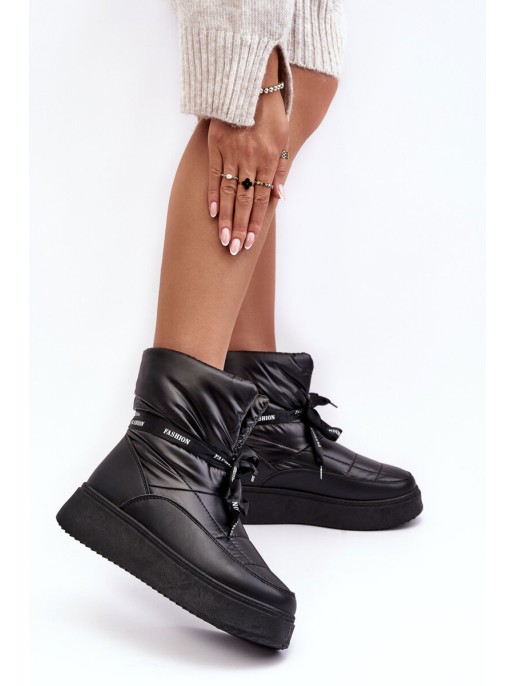 Women's Snow Boots with Ornamental Lacing Black Siracna Women's Snow Boots with Ornamental Lacing Black Siracna