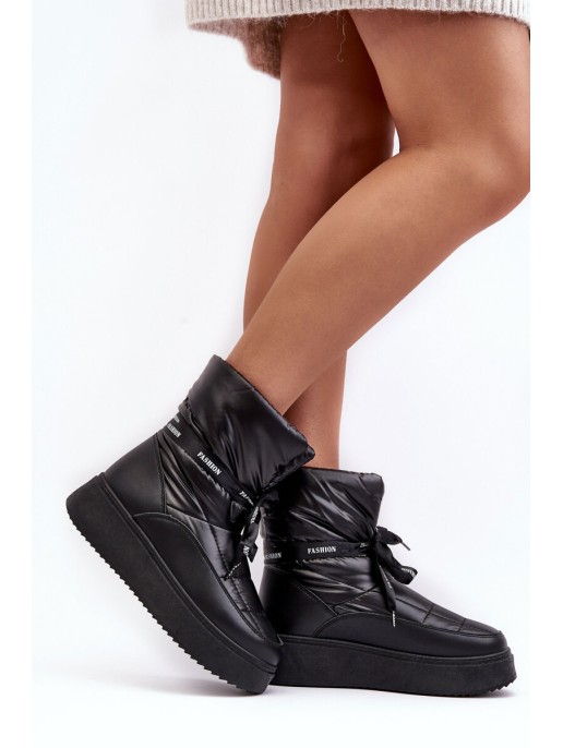 Women's Snow Boots with Ornamental Lacing Black Siracna Women's Snow Boots with Ornamental Lacing Black Siracna