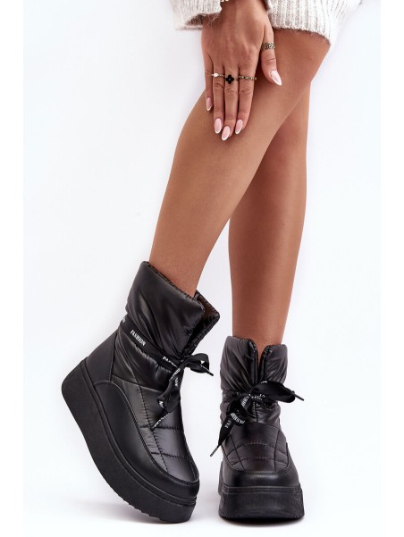 Women's Snow Boots with Ornamental Lacing Black Siracna