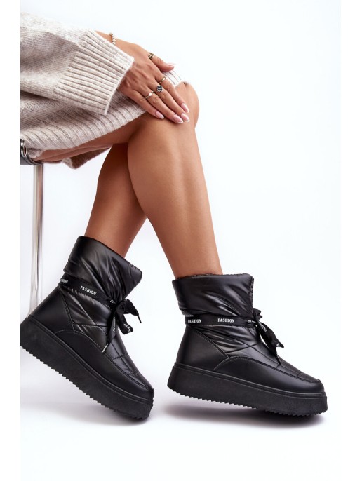 Women's Snow Boots with Ornamental Lacing Black Siracna Women's Snow Boots with Ornamental Lacing Black Siracna