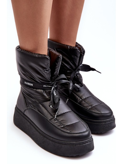 Women's Snow Boots with Ornamental Lacing Black Siracna Women's Snow Boots with Ornamental Lacing Black Siracna
