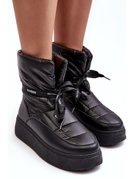 Women's Snow Boots with Ornamental Lacing Black Siracna