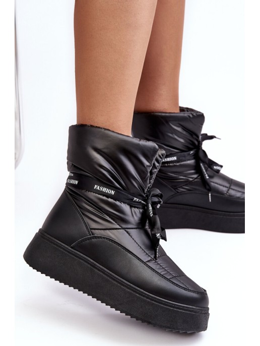 Women's Snow Boots with Ornamental Lacing Black Siracna Women's Snow Boots with Ornamental Lacing Black Siracna