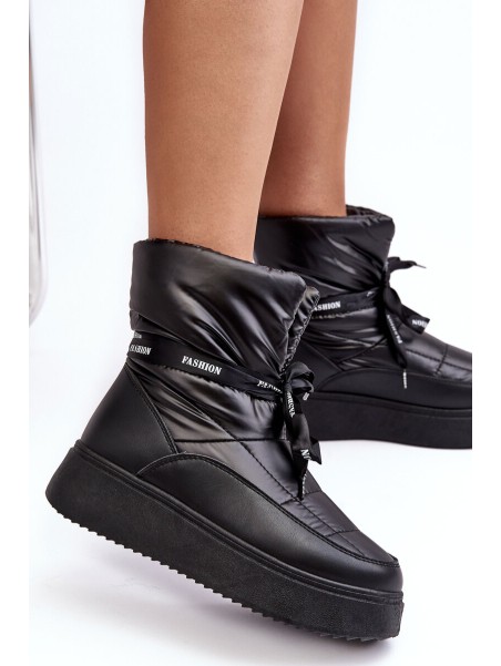 Women's Snow Boots with Ornamental Lacing Black Siracna