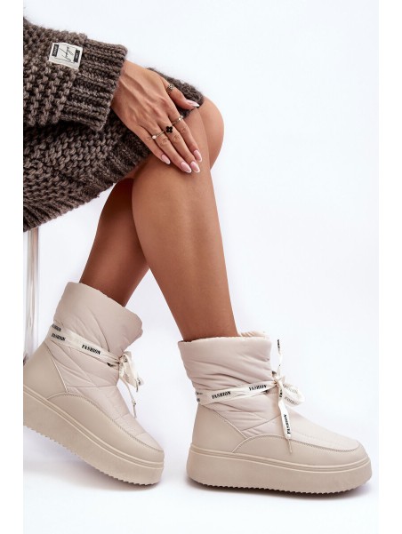 Women's Snow Boots With Ornamental Lacing Light Beige Siracna