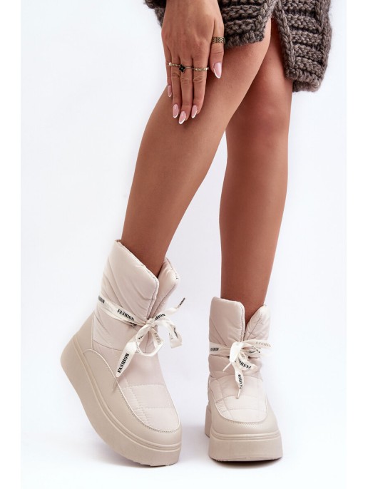 Women's Snow Boots With Ornamental Lacing Light Beige Siracna Women's Snow Boots With Ornamental Lacing Light Beige Siracna